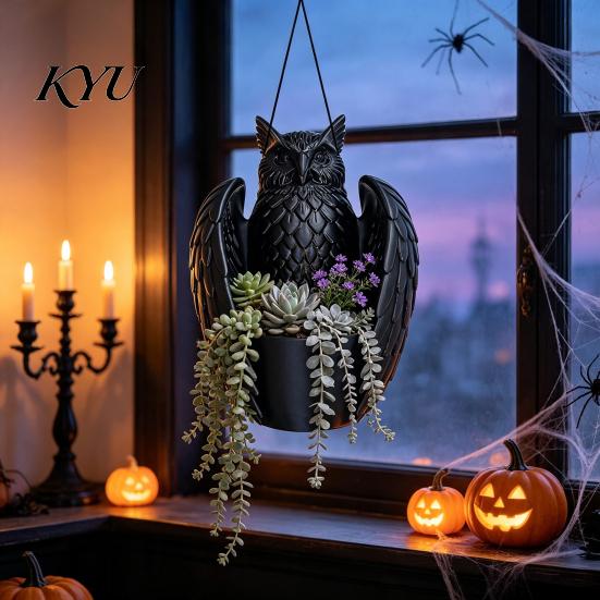 3D Printed Plant Pot Hanging Bat Pot, Owl Planter, Halloween Garden Accessories Gothic Holder for Trailing Vines, Home Porch Balcony Decor Planter