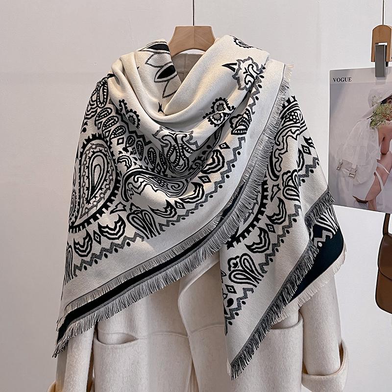 Yiran Shoe Industry Women's Luxury Cashmere Scarf - Winter Warm Tasseled Striped Printed Pashmina Shawl, Foulard & Poncho
