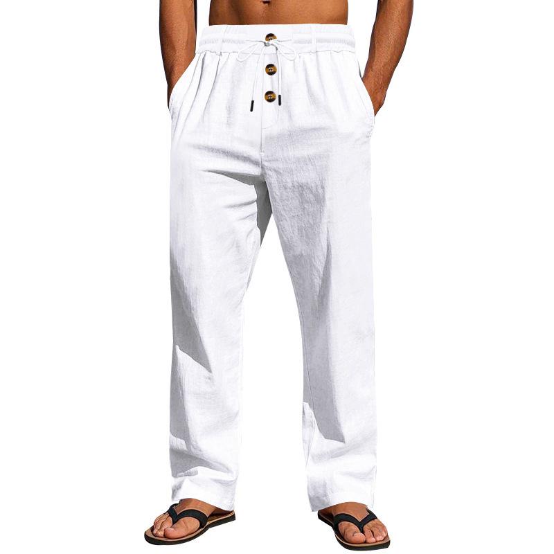 Men s European & American Linen Summer Pants - Breathable, Casual, Loose, Wide Leg, Straight Fit.