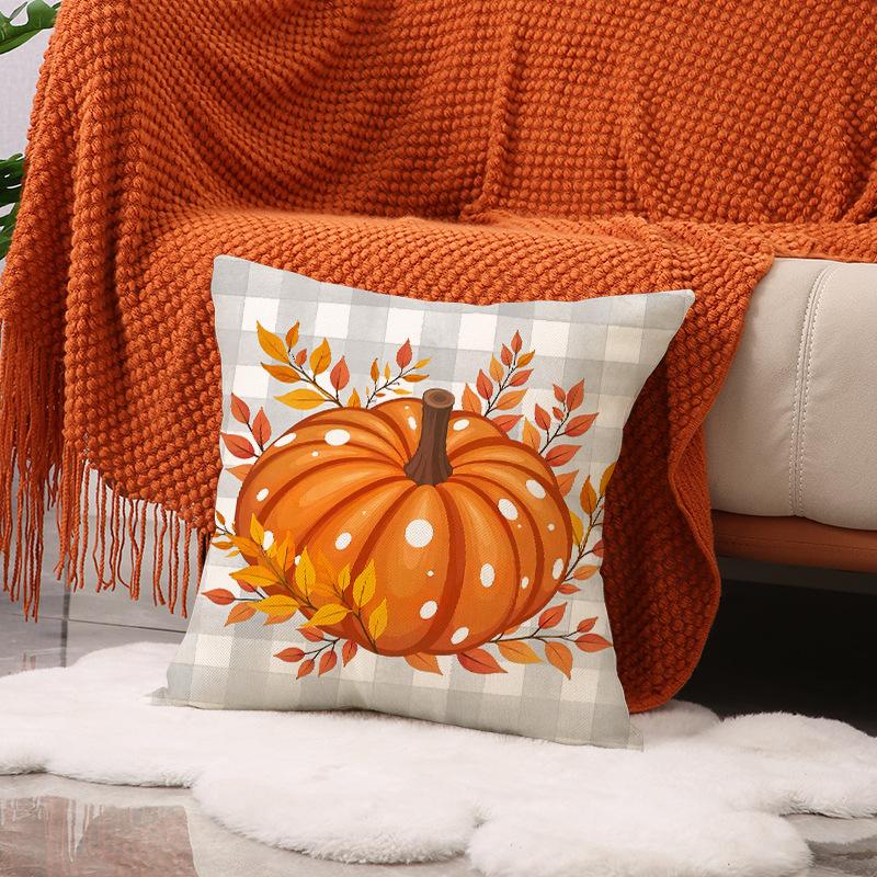 New Autumn Set Pillow Case Linen Print Pumpkin Cushion Home Holiday Decoration Sofa Cushion