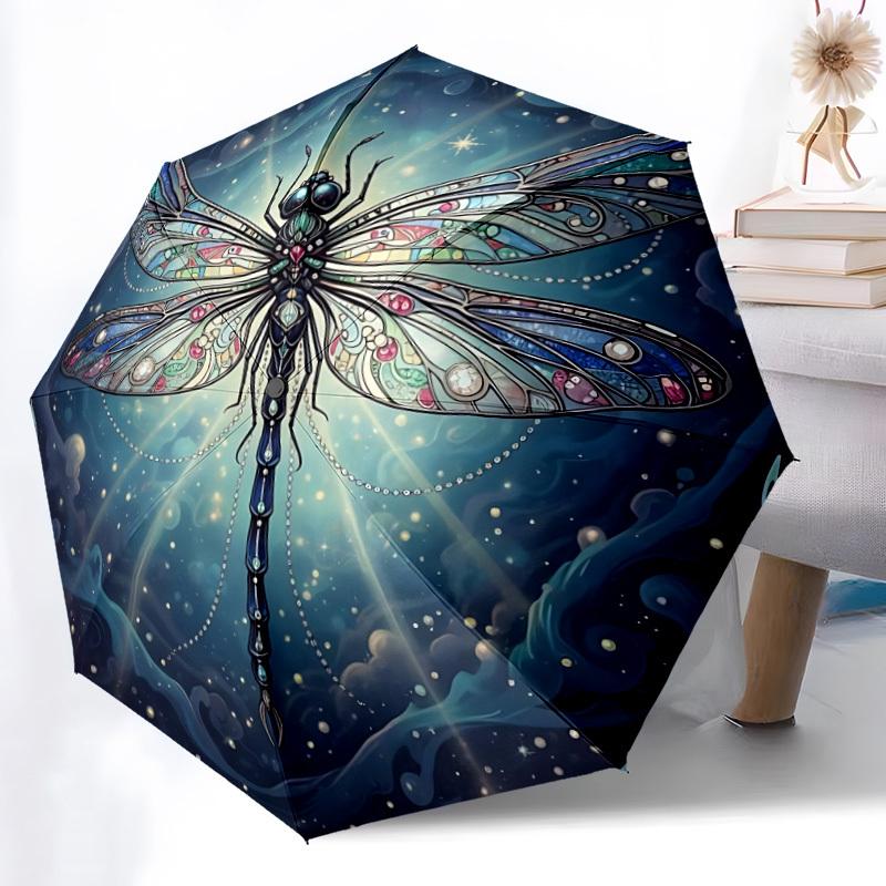 

1pc Dragonfly Print Automatic Umbrella | Portable Foldable 8-Rib Manual Open, Cute Birthday & Holiday Gift for Outdoor yy260107075