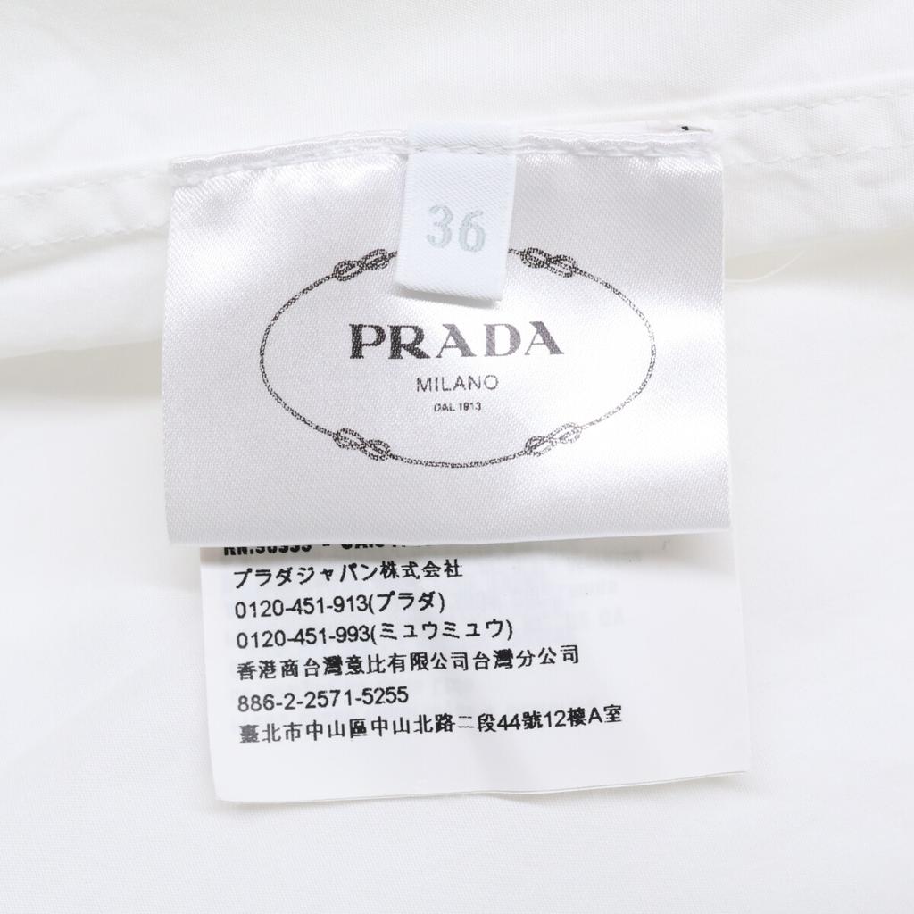 Prada P421E S201 White Cotton Triangle Logo Back Long Oxford Button-Down Shirt Tops 36 whiteUsed