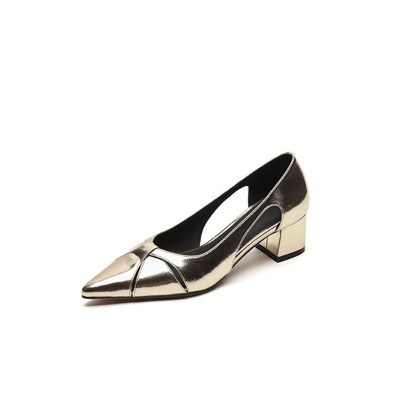 

Туфли-лодочки с острым носком и квадратным каблуком, золотистого цвета, из натуральной кожи, женская обувь, лето 2024 г., новые поступления 34 золотой