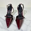 Lacquer Leather Sexy Slim High Heels Women's Ankle Strap Pointed High Heels Formal Shoes Elegant Office Sandals Women's