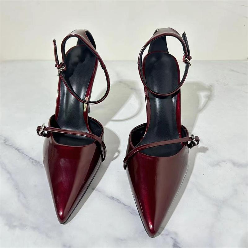 Lacquer Leather Sexy Slim High Heels Women's Ankle Strap Pointed High Heels Formal Shoes Elegant Office Sandals Women's