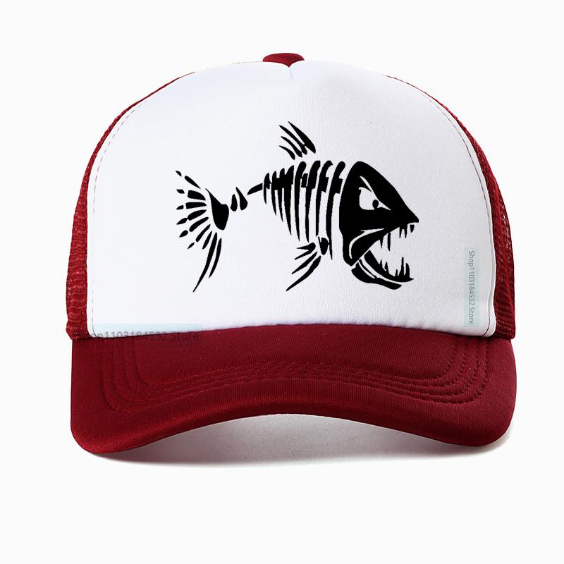 Cartoon Fish Bones Mesh Baseball Hat Unisex Outdoor Fishing Skeleton Fish Bone Adjustable Caps Women sun hat