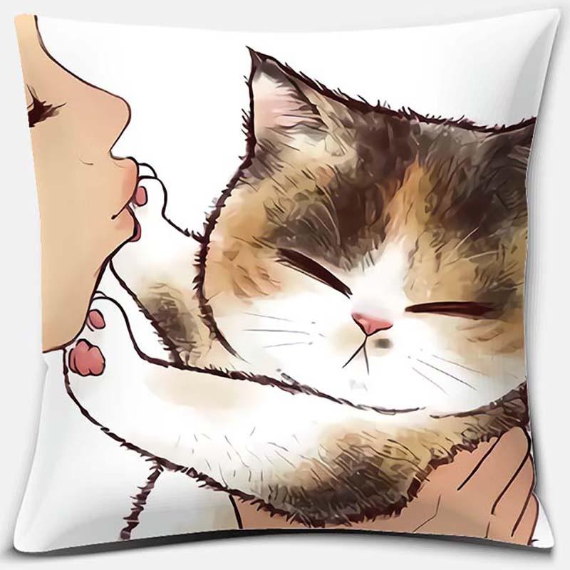 Funny Cute Cat Cushion Cover Cartoon Pets Pillows Cases Sofa Pillowcase Home Office Decoration