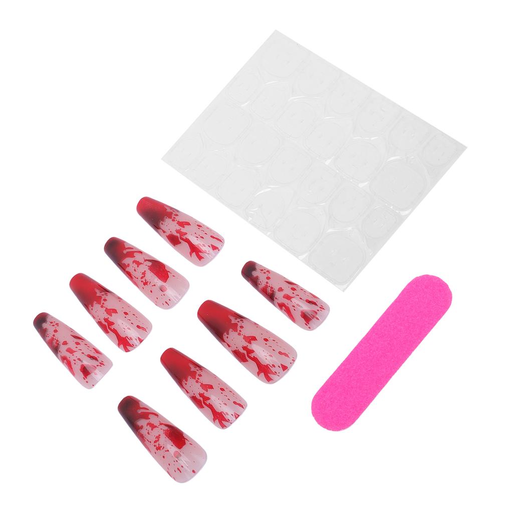24Pcs False Nails Red Black Smudging Reusable Artificial Nail Extension Tips for Holiday Dance Party    