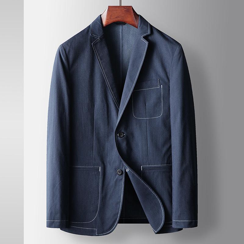 Men's casual suit spring and autumn light luxury single west young and middle-aged denim color series bright line suit jacket