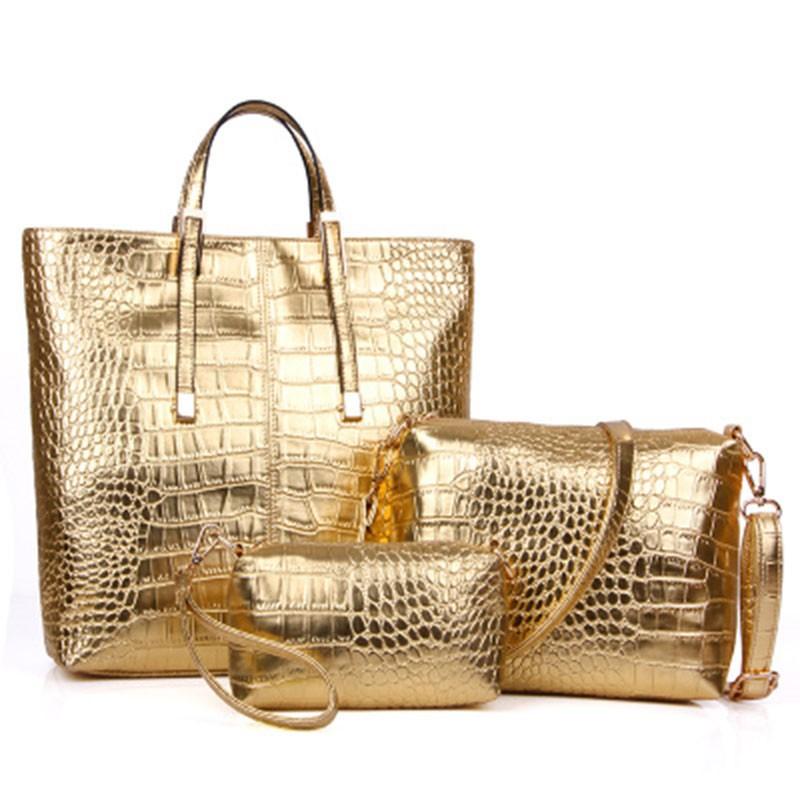 Crocodile pattern women's bag new trendy large-capacity handbag three-piece women's bag soft leather fashion shoulder oblique span bag
