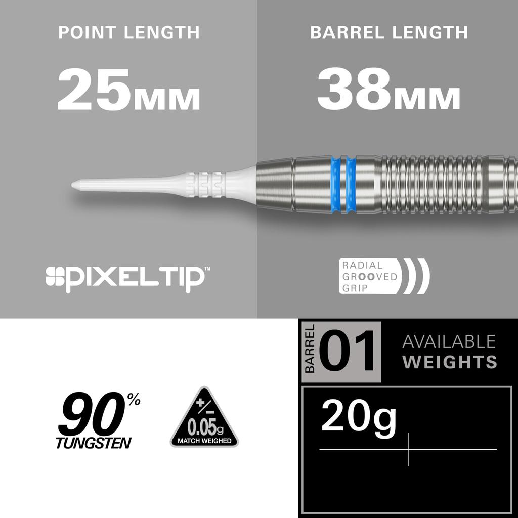 TARGET COLOURS GEN-4 BLUE 90% Tungsten 20g 2BA Soft Tip Darts