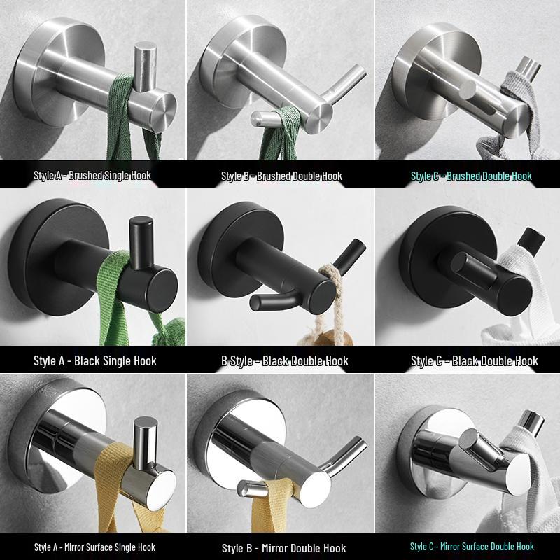 304 Stainless Steel Wall-Mounted Clothes Hook for Bathroom and Entrance - Single Hook for Coats, Hats, and Clothing