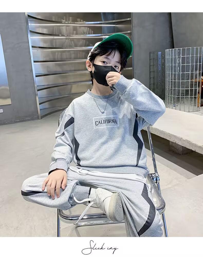 Boys' Spring & Autumn Long Sleeve Sportswear Set 2025 - Fashionable Two-Piece Outfit for Older Kids