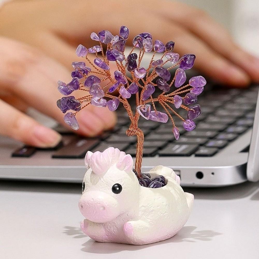 Cartoon Purple Crystal Money Tree Natural Crystal Desktop Ornament Home Decor