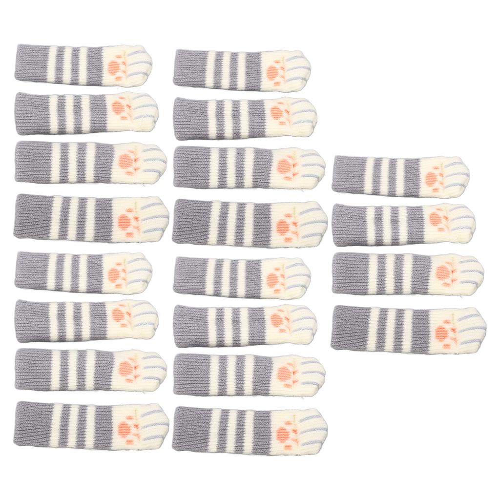 20pcs Cat Paw Furniture Leg Socks Double Thickened Knitting Chair Leg Floor Protectors for Office Home Dark Grey Stripe