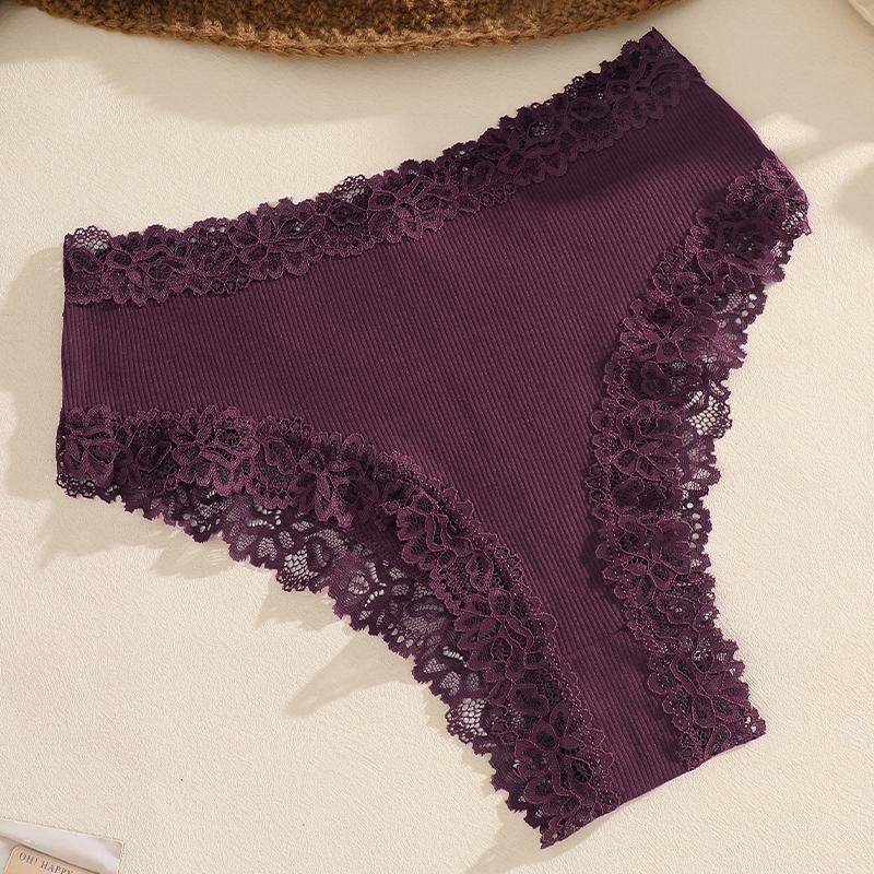 Women‘s Cotton Fabric Panties Sexy Lace Trim High Waist Underwear Solid Color Breathable Bikini Briefs Female Sexy Lingerie New