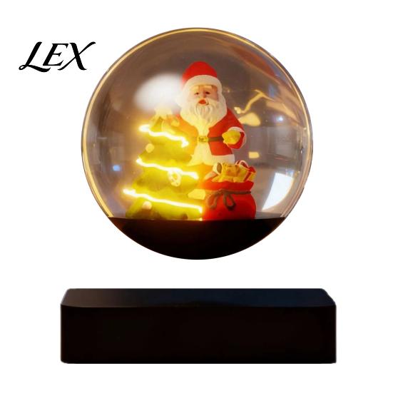 Holiday Gift for Home Office Magnetic Levitation Santa Claus Ornament, Floating Lighted Christmas Tree with Rotating Ornament Tabletop Base