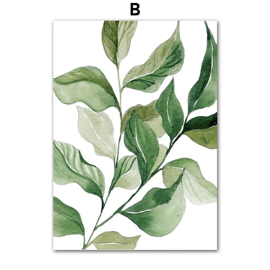 Modern Nordic Style Spring Green Art Poster Plant Leaf Palm Watercolor Wall Art Picture Canvas Print Living Room Home Decor