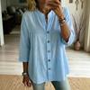 Women Casual Vintage Style Solid Color Button Down Shirt 3/4 Sleeve Loose Fit Blouse Lightweight Comfortable Fabric