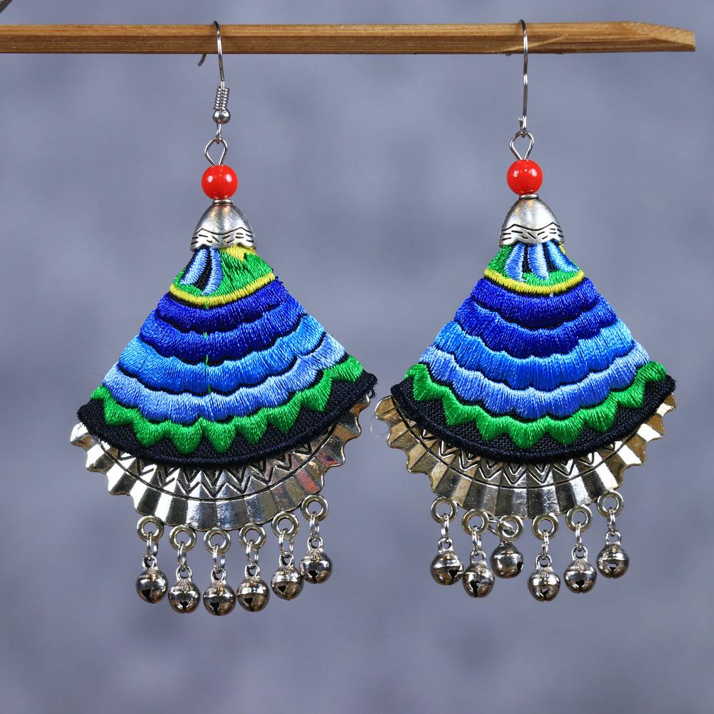 Chinese Retro Plum Blossom Fan Earrings: Women's Qipao Bell Tassel Pendants for Hanfu