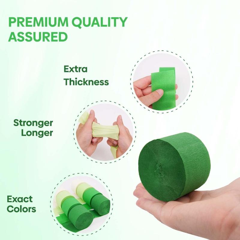 Eco Friendly Green Streamers with White Party Decor 4 Rolls Green Crepe Paper Streamer for Birthday Party Streamers for Backdrop