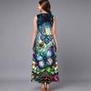 Plus Size Sleeveless Round Neck Dress Retro Tiny Floral Print Flowy Midi Dress