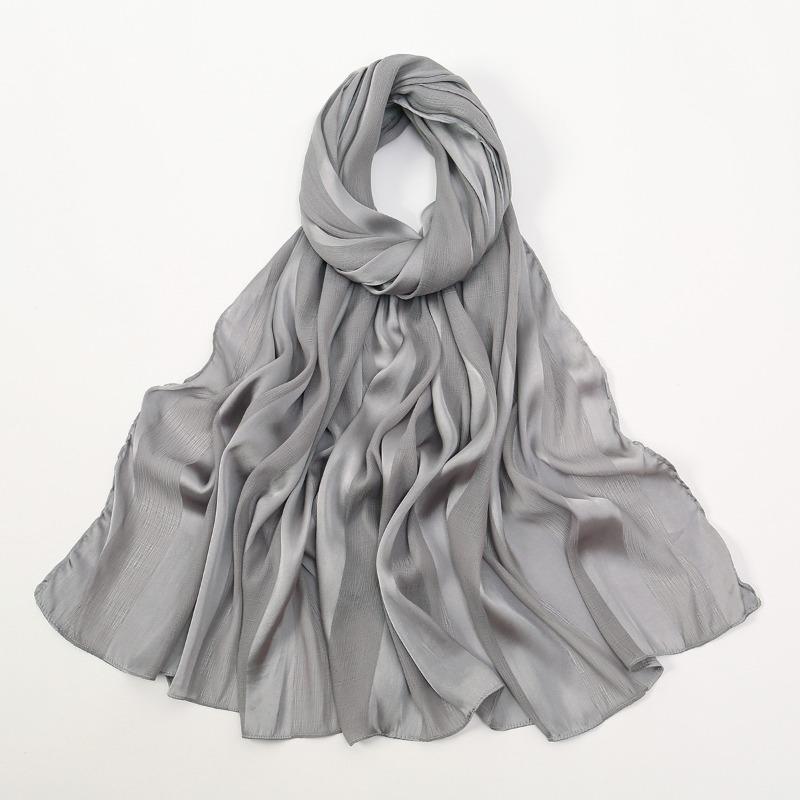 Spring and summer light and breathable satin simulation silk long towel high-end striped shawl plain color simple and versatile bag headscarf women