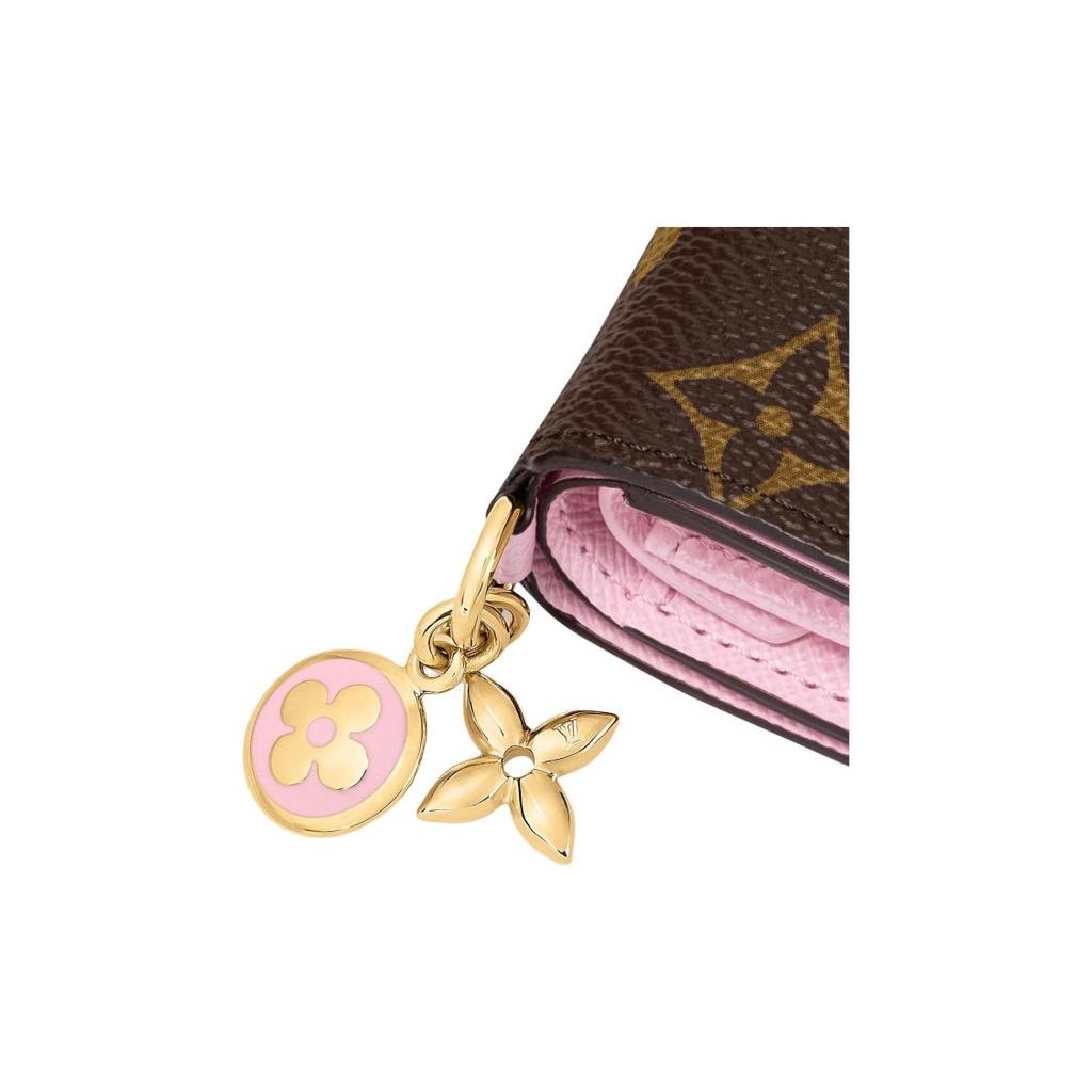 Louis Vuitton CHARMS Pendant, Pink Enamel Flower Detail Canvas Women's Wallet Brown