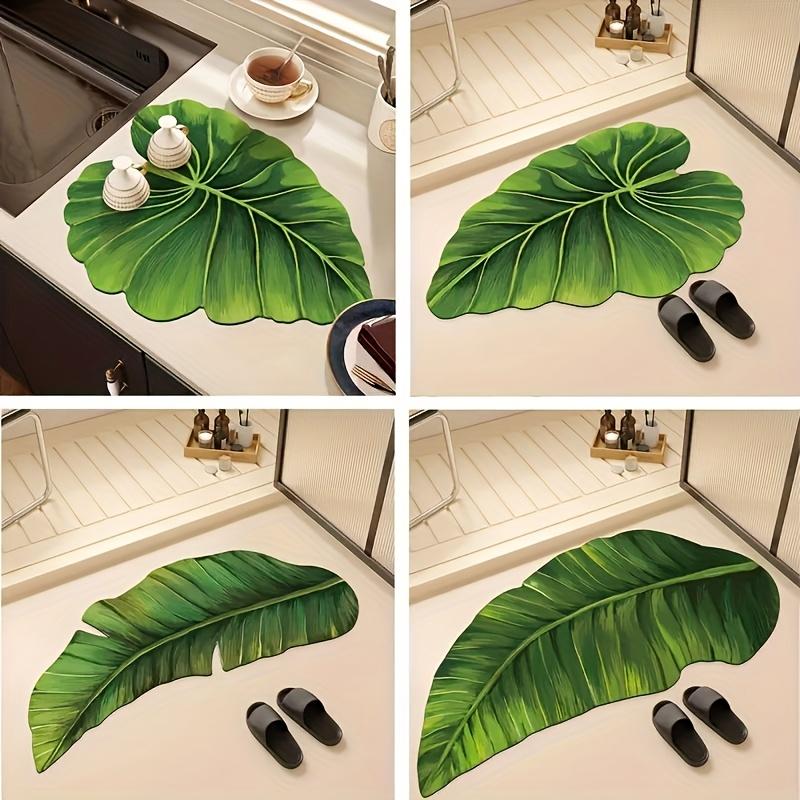 Luxury Tropical Leaf U-Shaped Bath Mat - Non-Slip, Quick-Dry Polyester Mat In Vibrant Green with Realistic Texture - Perfect for Bathroom