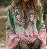 Women's Henley V Neck Long Sleeve Loose Solid Linen Blend Tunic Top Plus Size Casual Blouse