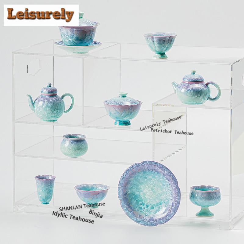 Teiera Smalto Fiammato Cristallo Forno Infusore da Tè Fatto a Mano Bollitore per la Preparazione del Tè Teaware con Filtro Gaiwan Tazze da Tè Serie Portante per Pentole