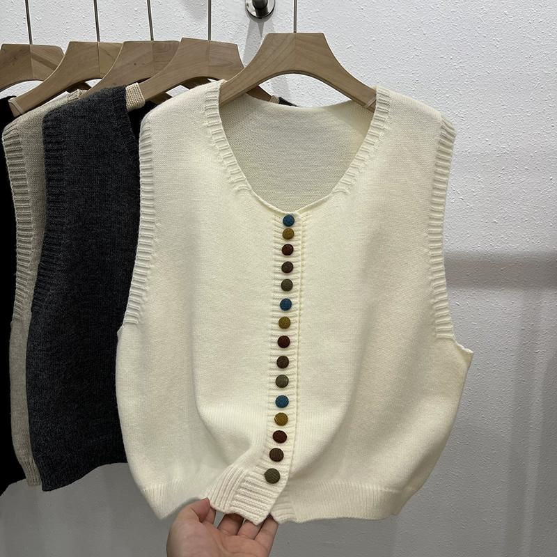DIMANAF 2025 Autumn Women Sleeveless Vest Sweaters Knitting Colorful Buttons Oversize Casual Style Loose Sweater