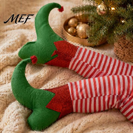 Holiday Gift Accessory Christmas Elf Legs Tree Ornaments, Plush Stuffed Stuck Ornament Topper Decorations for Xmas Tree, Indoor Outdoor Party