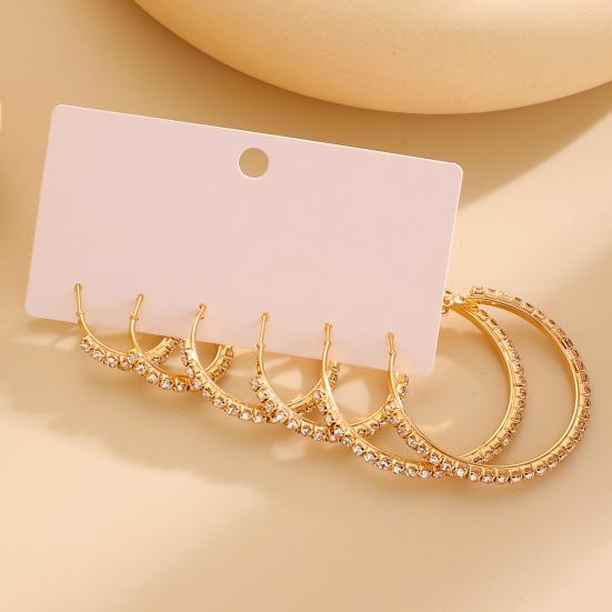 3 Pairs Women Earrings Ear-Pin Closure Stable Wearing Structure Multi-Size Hoop Earrings with Rhinestones Inlaid Jewelry Gift