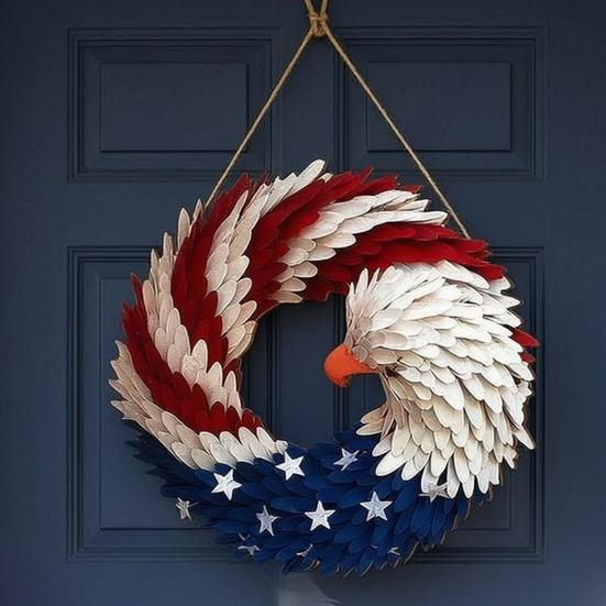 Wooden 4th of July Door Sign for Front Door, Red White Blue Patriotic Hanging Wreath for Independence Day, 250th Anniversary, Home Porch Wall Indoor