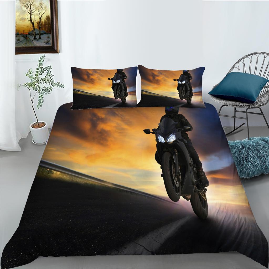 Comfortable Motorcycle Themed Bedding Set 3D Down Duvet Cover 2/3 Pieces for Boys/teenagers/men's Rooms AU180 * 210 Full Size Duvet Cover