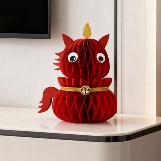Chinese New Year Horse Figurine Extendable Honeycomb Zodiac Horse Decoration 3D Folding Paper Horse Tabletop Ornament for Spring Festival Home Decor