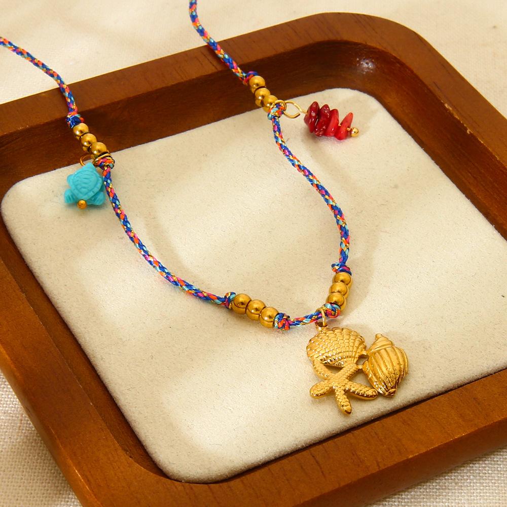 Popular beach vacation wind conch starfish pendant handwoven rope necklace female niche beaded collarbone chain