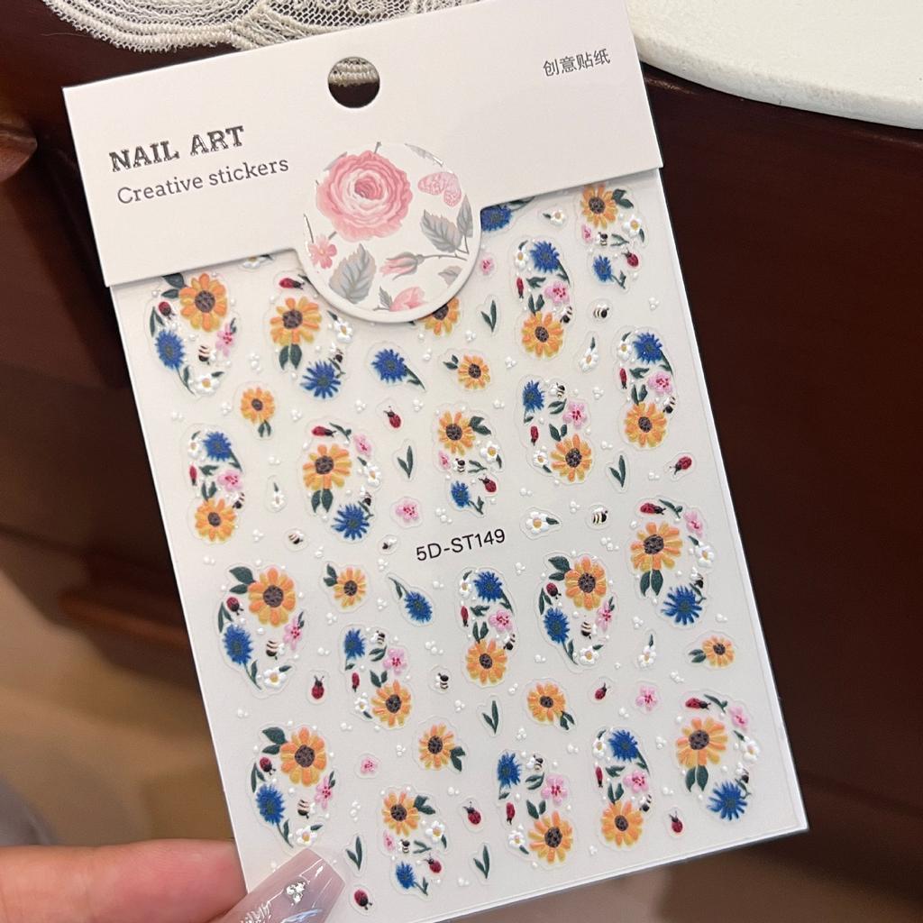 New small fresh ins wind colored sunflower sticker hot-selling Japanese cartoon decoration nail sticker nail sticker