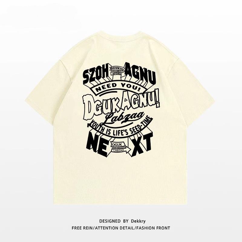 American high street trendy brand letter printing heavy cotton short-sleeved T-shirt women's summer loose and versatile couple top ins