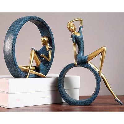 Stylish Resin Girl Sculptures for Home Decor (Pack of 2, Light Green)