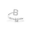 Ring - LUXENTER - Alphabet Letter B - Adjustable Size - Rhodium Plated - Silver Zirconia