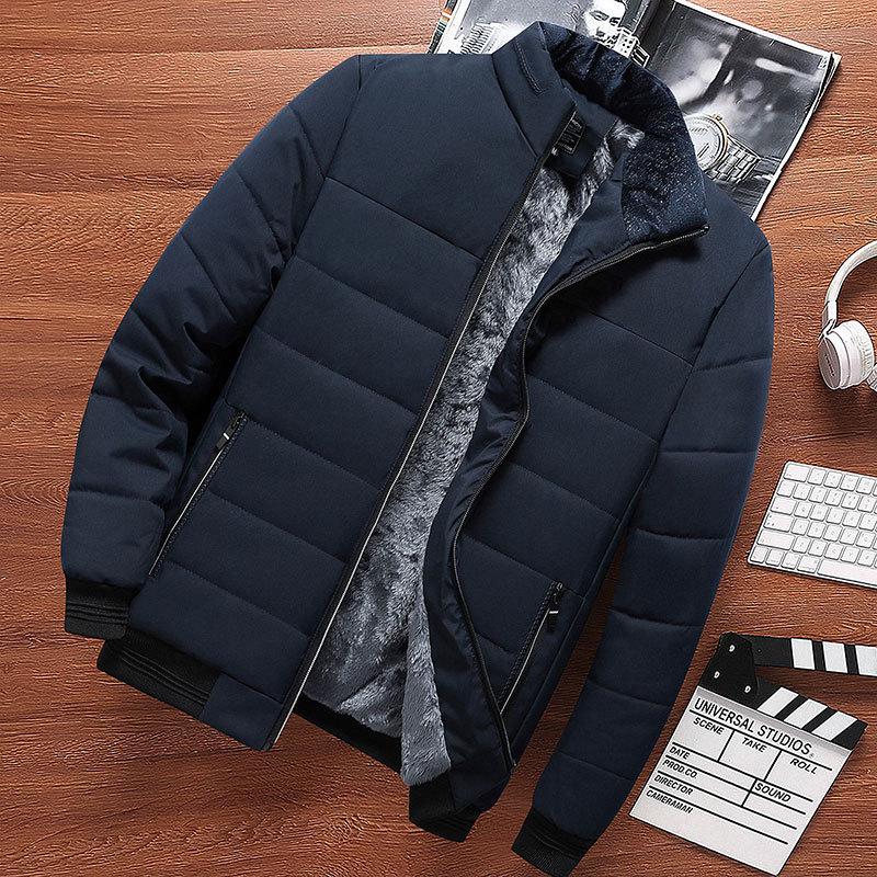 

Men s Fleece-Lined Cotton Jacket for Winter - Warm Down-Filled Coat for Middle-Aged and Elderly 2XL темно-синього кольору