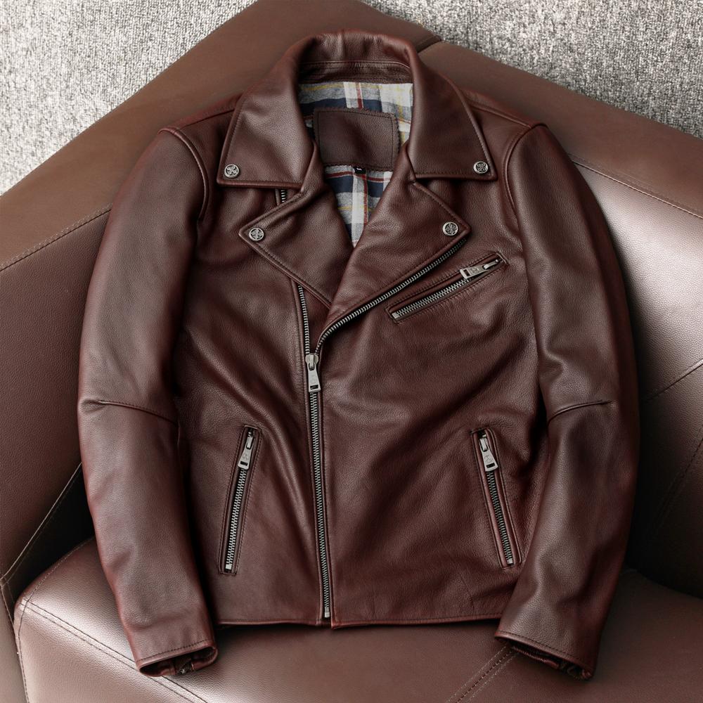American Retro Genuine Leather Biker Jacket for Men Heavy Duty Racing Motorcycle Coat Thick Cowhide