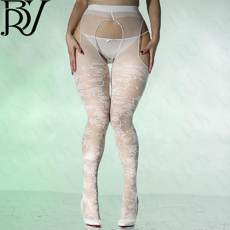 

Чулки с открытым шаговым швом из 3D-жаккарда Rose - ультратонкий, дышащий сексуальный шелковый комбинезон Large size белый