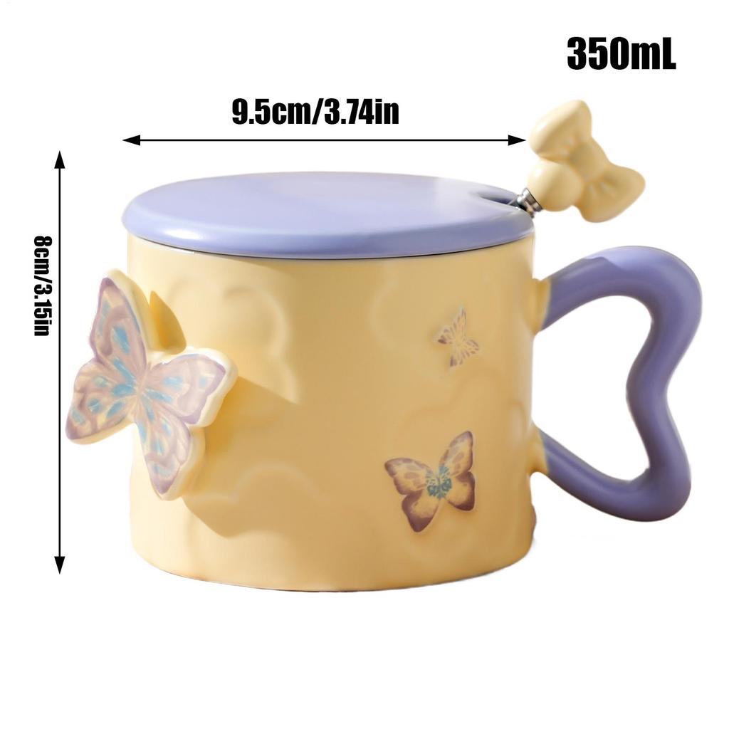 Butterfly Cups For Women 350ml Ceramic Pretty Coffee Cups Decorative Drinkware Tableware With Handle Lid Beautiful Design For