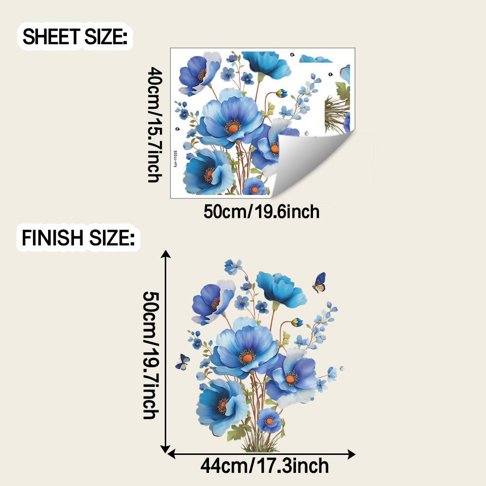 

Watercolor Blue Poppies and Butterfly Home Wall Beautification Stickers