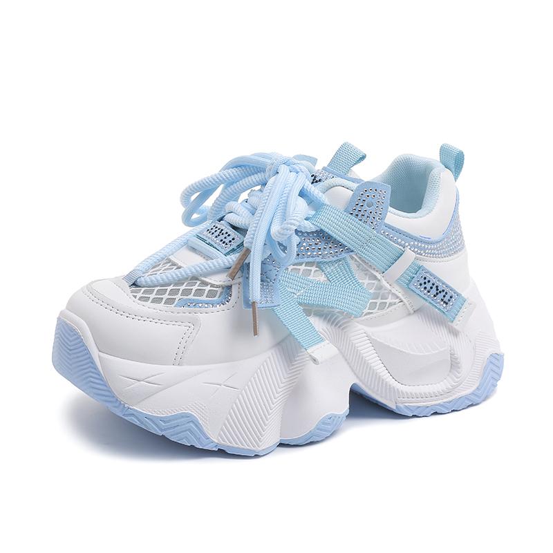 

Fashion NEW Summer Bling High Platform Casual Shoes Ladies Vulcanize 7CM Wedges Chunky Sneakers Women Breathable Mesh Sports Dad Shoes 35 синий