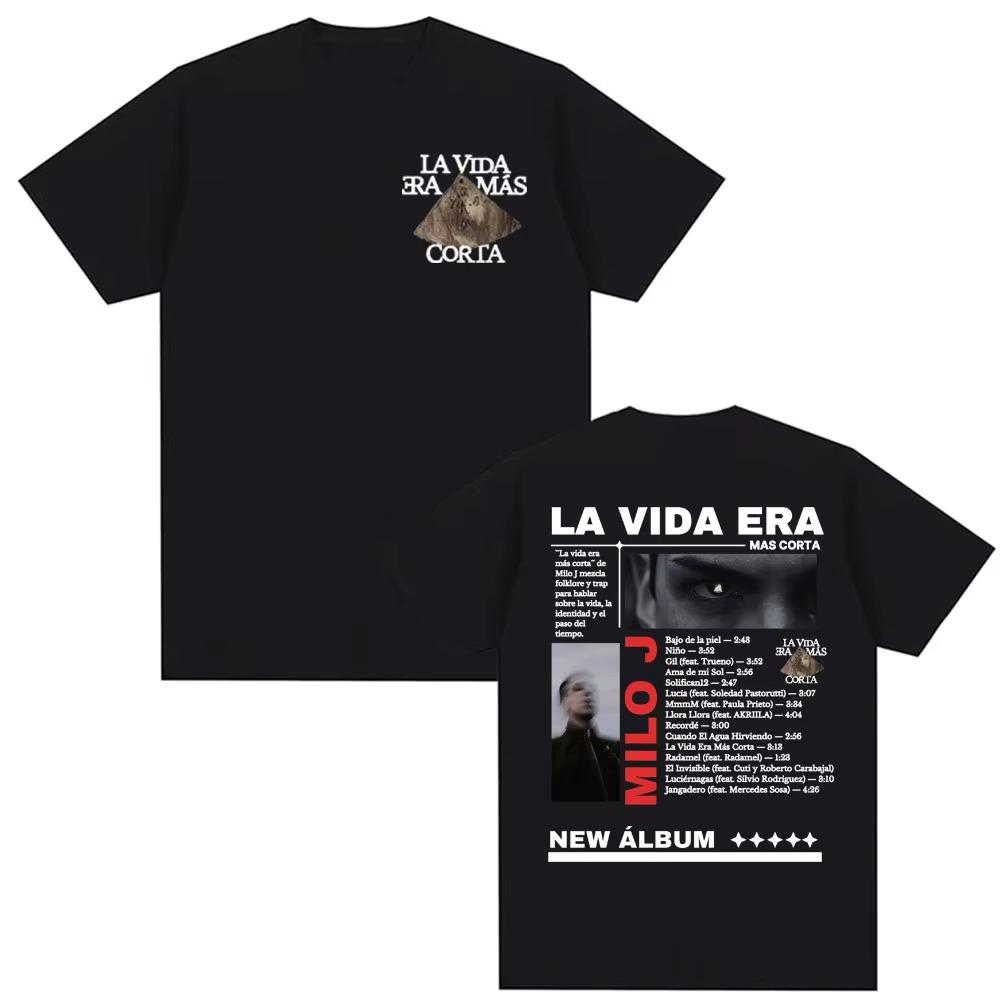 Rap Singer Milo J La Vida Era Mas Cortas New Album Tour Pattern SpringSummer Unisex Harajuku Hiphop Tshirt Street Wear Y2K