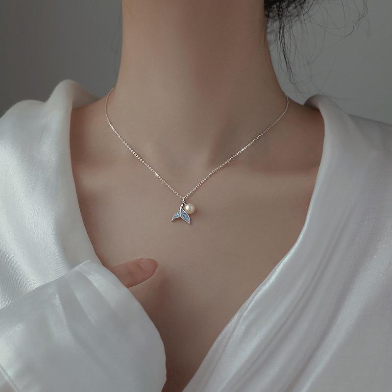 French Summer Fashion Design Sense Mermaid Pearl Pendant S925 Sterling Silver Necklace Women's